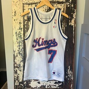 Champion NBA # 7 Bobby Hurley Kings White and Blue Basketball Jersey size 36